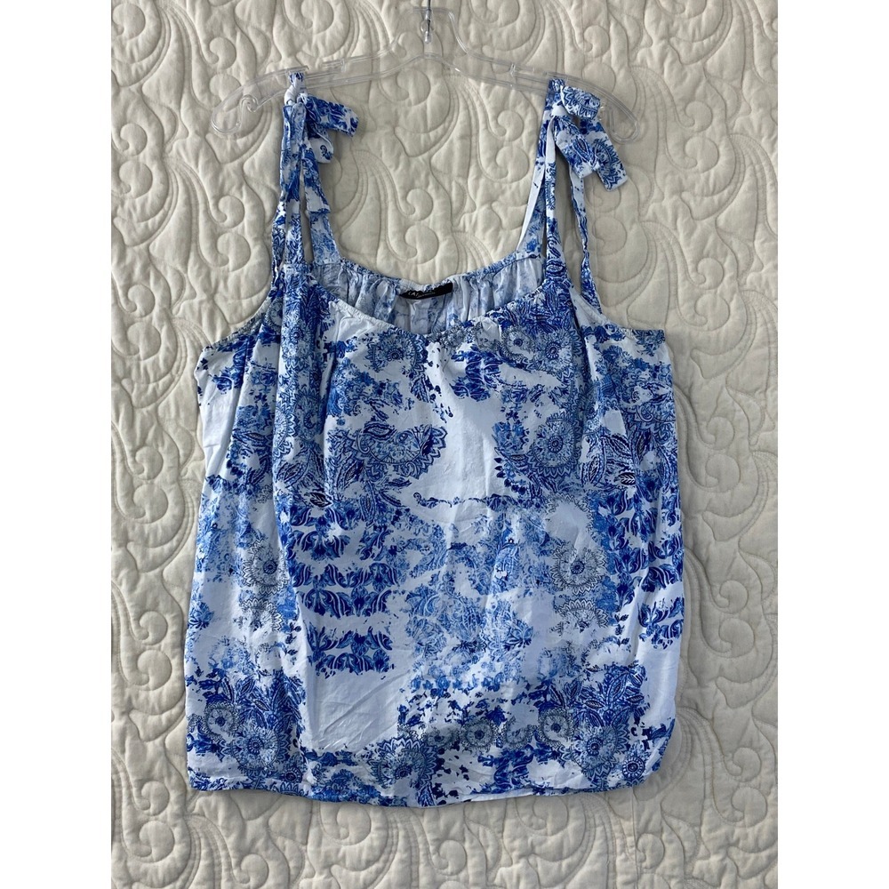 Lane Bryant Tie Shoulder Cami Size 20 Blue White Paisley Floral Tank Top Summer